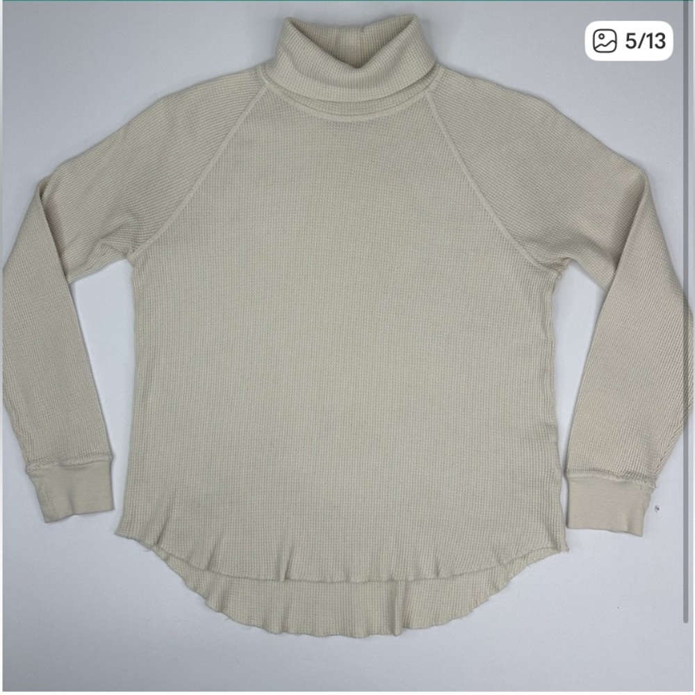 Everlane Women Off White Organic Cotton Turtleneck Waffle Long Sleeve Top XS/C35